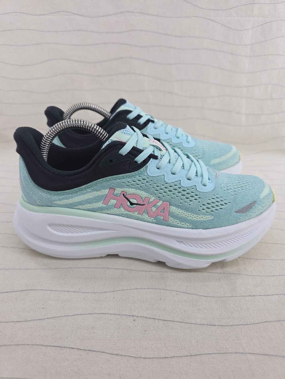 HOKA Womens Bondi 9 Teal Mint White Black Running Sneakers Shoes Size 7.5B